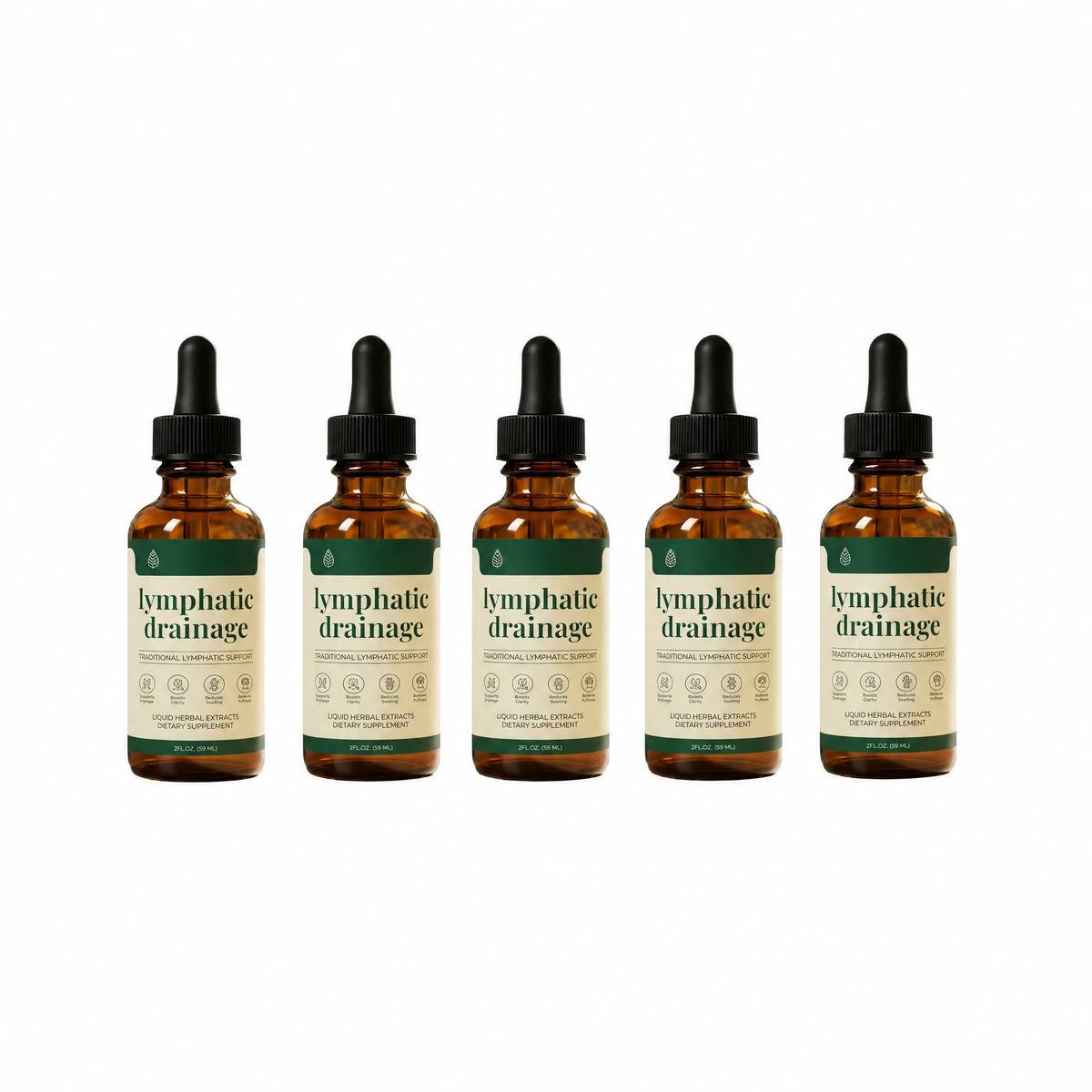 IronVel Lymphatic Drainage Drops — 5 bottle pack on a white background